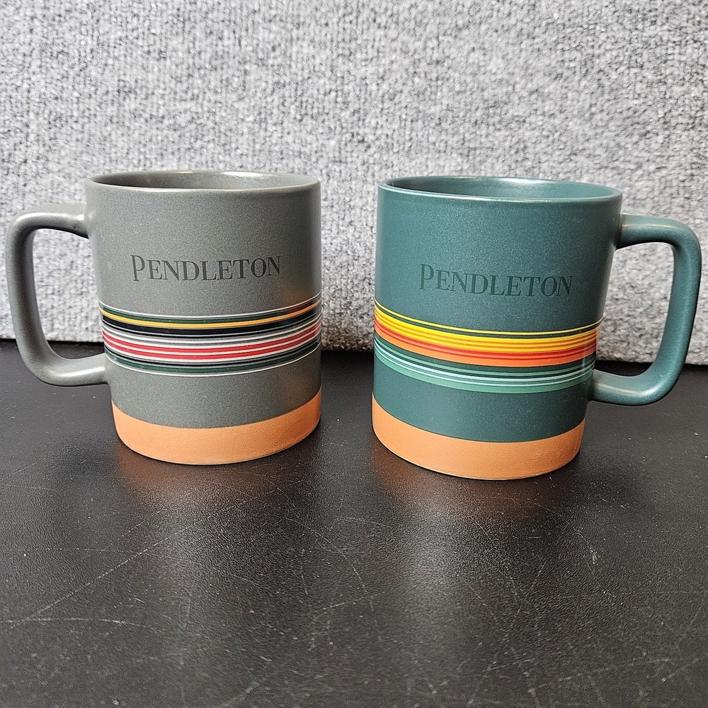 Pendleton Set Of 2 National Parks Coffee Mugs Collection Green And Gray Striped